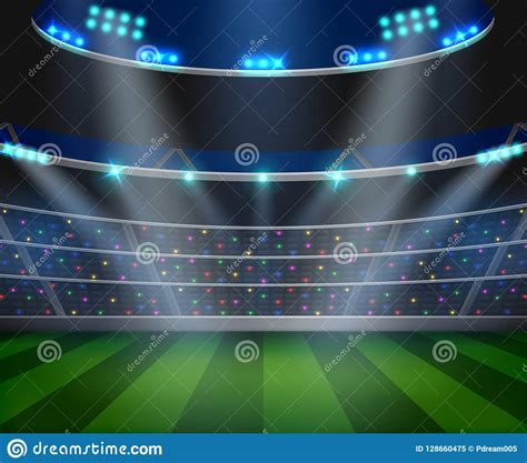 Football Arena Field With Bright Stadium Lights Design