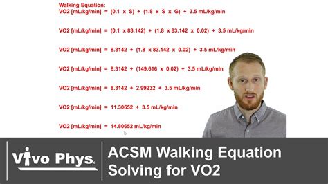 acsm walking equation solving  oxygen consumption vo youtube