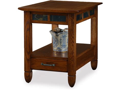 leick home living room slatestone rustic oak drawer  table