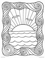 Coloring Pages Waves Sunset Water Ocean Printable Sheet Color Adults Kids Print Wave Sun Summer Scene Popular Getcolorings Colorings sketch template