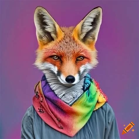 fox wearing  rainbow bandana