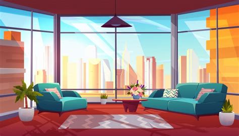 living room  panoramic window interior  vector