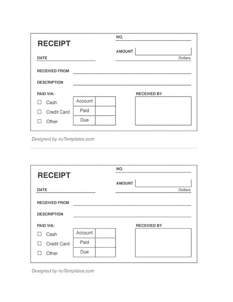 printable blank receipt template printable templates