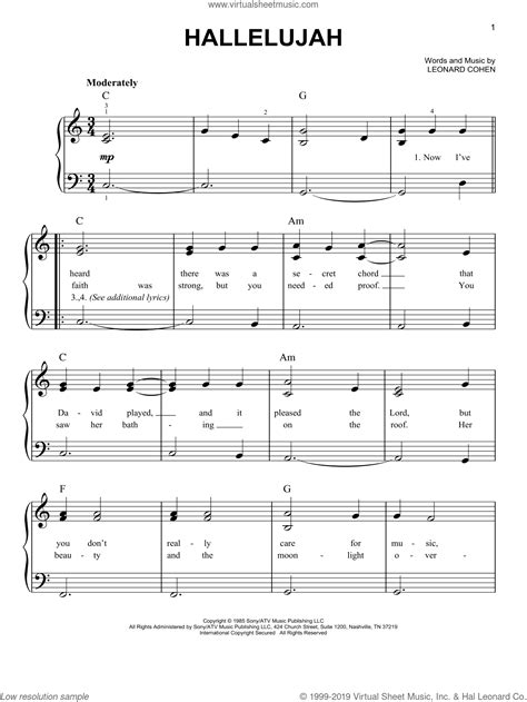 Cohen Hallelujah Easy Sheet Music For Piano Solo [pdf]