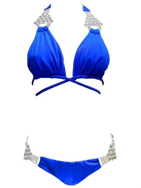 Decovas Blue Crystal Strap Top And Skimpy Bottom Bikini