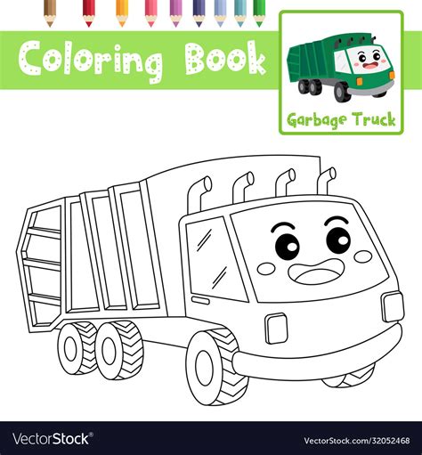 coloring page garbage truck cartoon character vector image