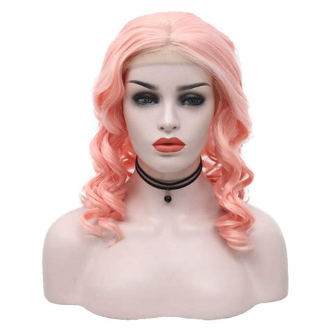 amazoncom bfusd synthetic lace front wig wavy style middle part lace front wig pink pink