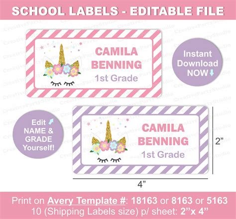 printable unicorn labels