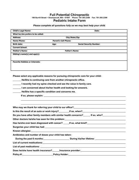 chiropractic intake forms   ms word