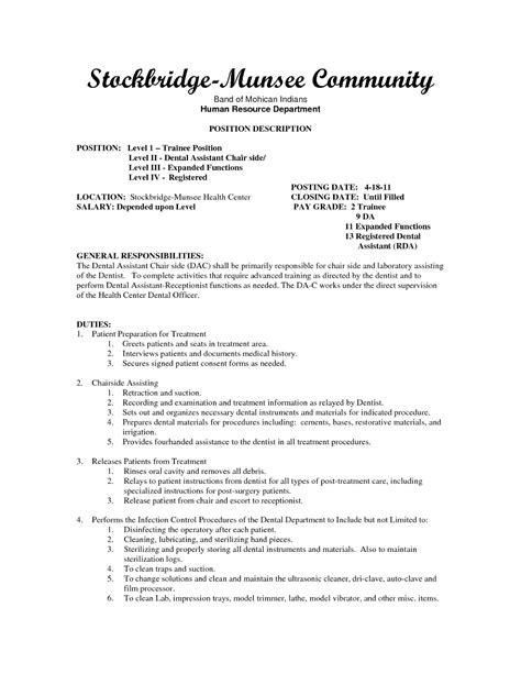 sample dental assistant resume sample resumes