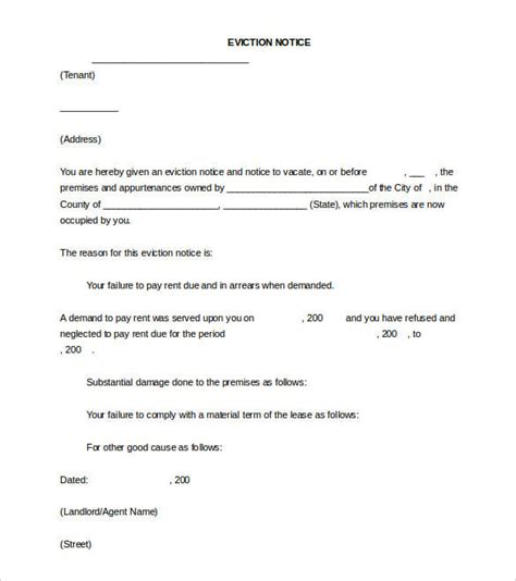 eviction letter templates  sample  format