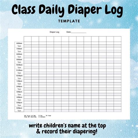 full page classroom daily diaper log etsy