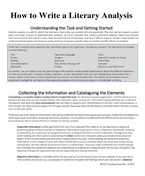 literary analysis templates  word