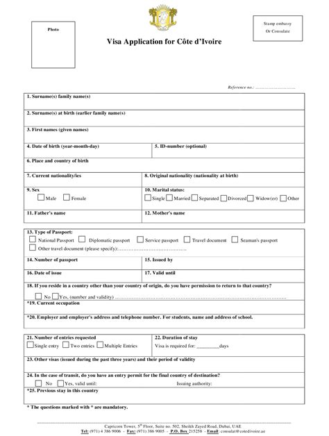 dubai united arab emirates cote d ivoire visa application form