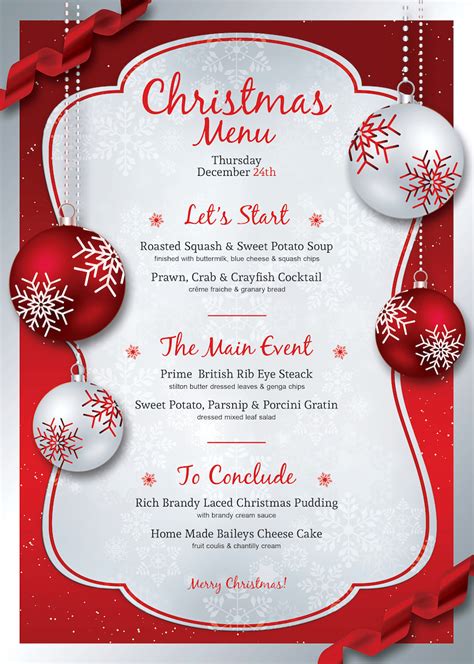 christmas eve menu template psd