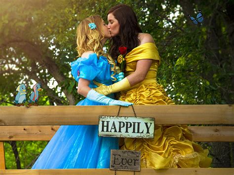 same sex couple celebrate their modern day fairytale by