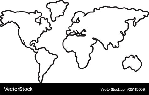 worldwide map outline continents isolated black vector image