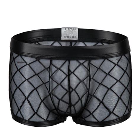 Sexy Breathable Men S See Through Checker Mesh Low Rise Boxer Briefs