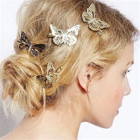hot pc gold color bow butterfly kids hair clips girls hair grips women hairpin headwear