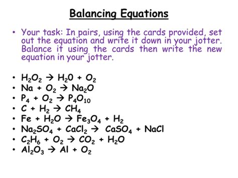 chemistry balancing chemical equations teaching resources
