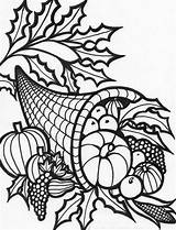 Coloring Thanksgiving Pages Cornucopia Harvest Printable Sheets Kids Turkey Adult Clipart Fall Food Colouring Book Autumn Color Abundancia Cuerno La sketch template