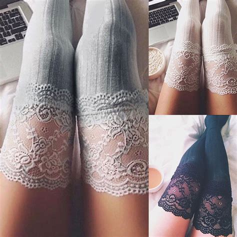 Ladies Hosiery Thigh High Stockings Lace Top Pantyhose Women Winter