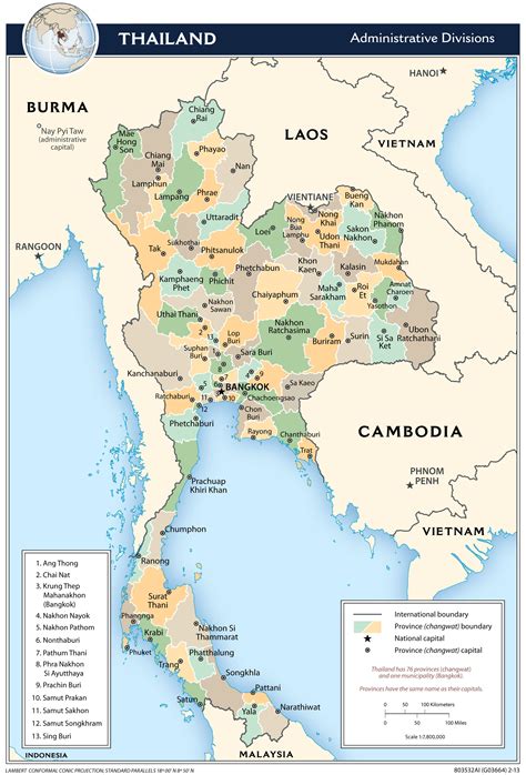 large detailed administrative divisions map  thailand