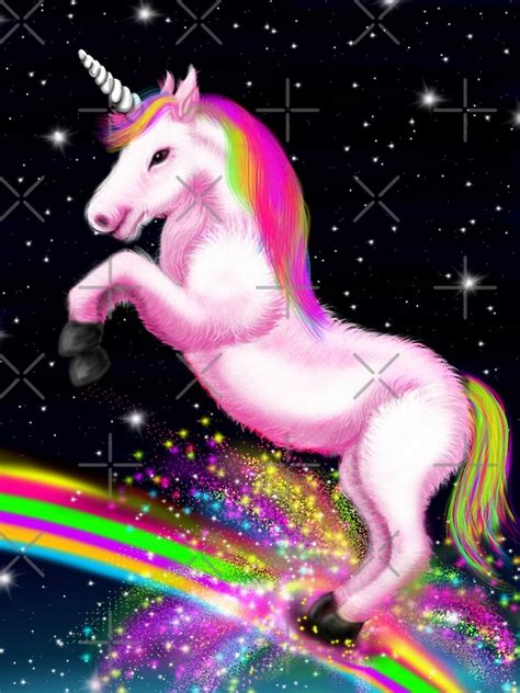 Fluffy Pink Unicorn Dancing On Rainbows Poster For Sale By