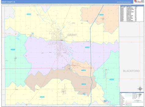 grant county  wall map color cast style  marketmaps mapsalescom