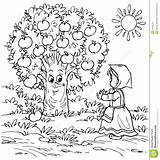 Apple Coloring Picking Pages Tree Little Girl Sheets Illustration Getcolorings Stock Printable Getdrawings sketch template