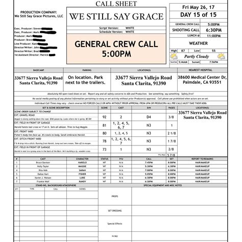 call sheet dont forget    filmmakers academy