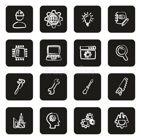 engineering icons freehand white  black stock vector illustration