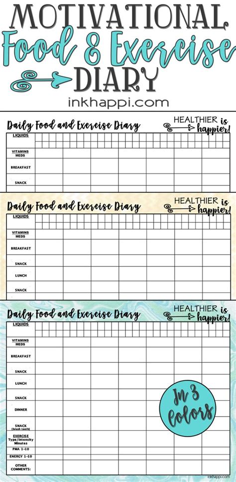 motivational food  exercise diary  printable inkhappi food