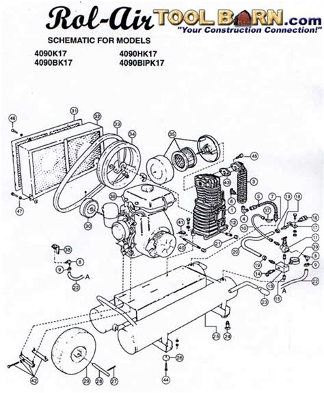 rol air    hp gas powered belt drive air compressor model schematic parts diagram