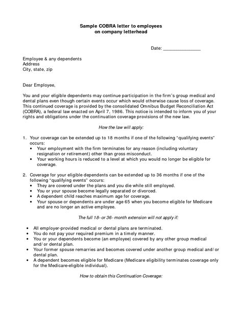 employee information cobra letter