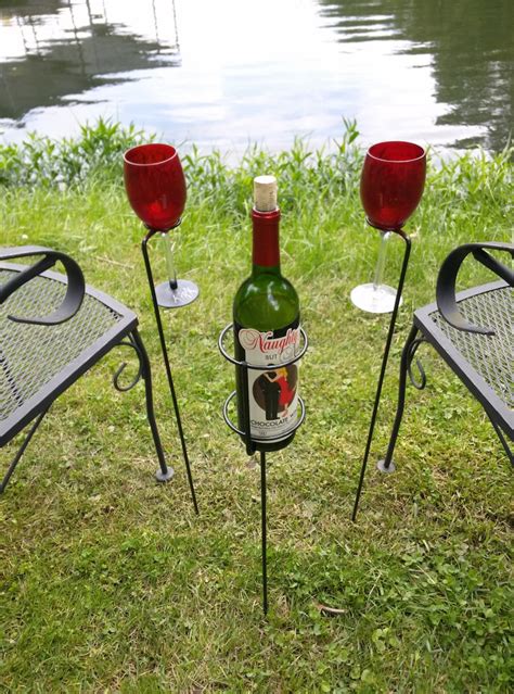 Stainless 2 Outdoor Wine Glass Holders Stakes Blacksmith Etsy