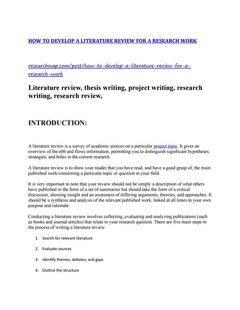 develop  literature review   research work  researchwap