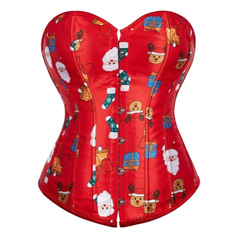 Overbust Corset Top Burlesque Print Bustier Christmas Costume Cosplay