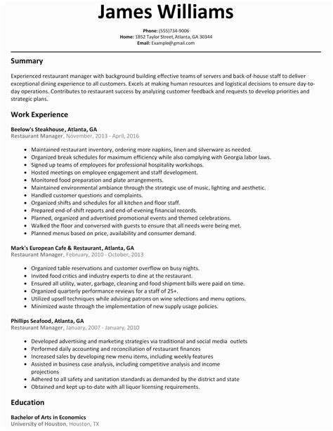 restaurant manager resume samples   resume examples