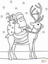 Reindeer Santa Coloring Pages Riding Printable Drawing Flying Claus sketch template