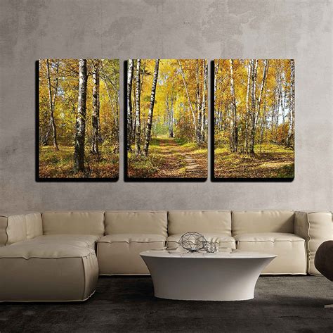 wall  piece canvas wall art birch grove  autumn forest modern