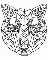 Wolf Coloring Wolves Geometric Head Pages Adult Nature sketch template