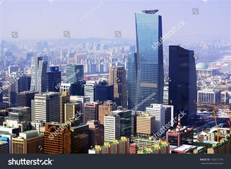 Downtown Cityscape Of Seoul South Korea On A Smoggy Day