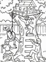 Coloring Pages Treehouse Fun Having Four Girl Boomhutten Tree House Kids Their Houses Kleurplaten Color Colouring Playing Printable Colorluna Ewok sketch template