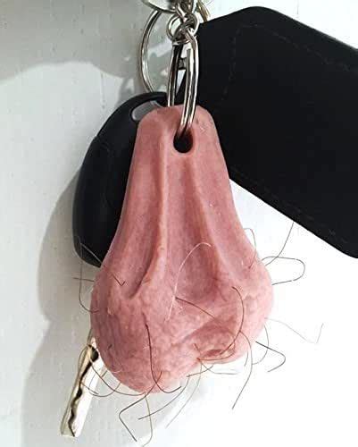 hairy silicone testicle ballsack nuts keyring keychain by