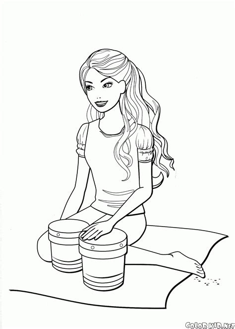 coloring page barbie plays  drums