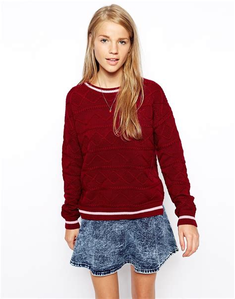 asos sweater  horizontal cable knit  red redwpink lyst