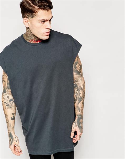 asos super oversized sleeveless  shirt  grey  raw edge  black  men lyst