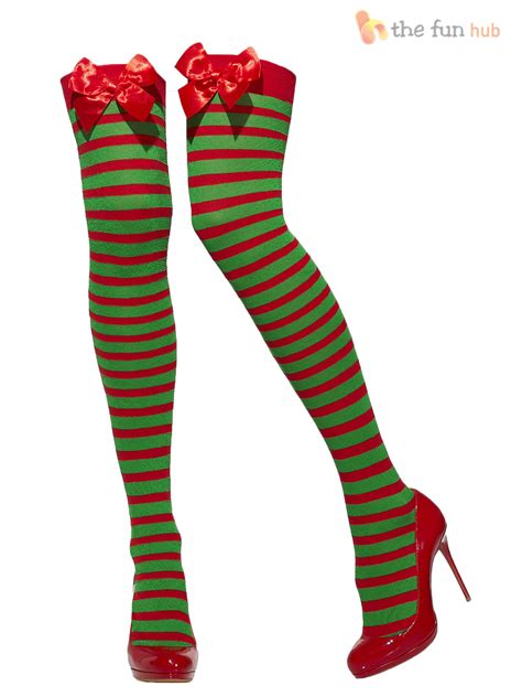 Ladies Sexy Santa Elf Tights Stockings Womens Christmas Fancy Dress