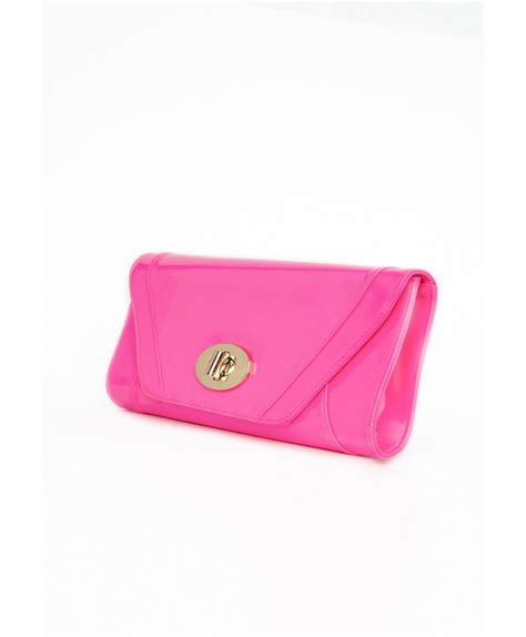 missguided chardae neon pink patent envelope clutch bag  pink lyst